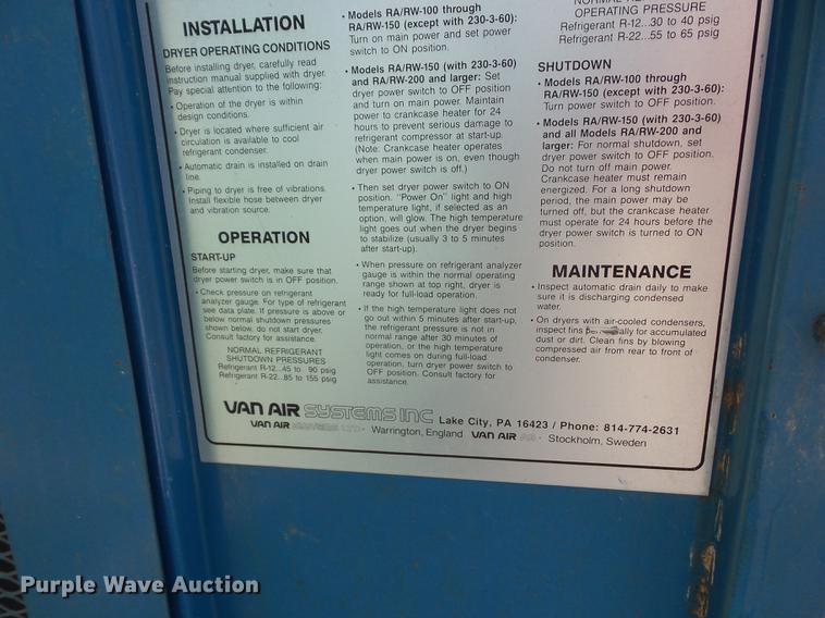 image for item DA0761 Vanair Systems RA500 compressed air dryer
