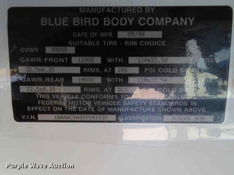 image for item DA5637 2000 Blue Bird TC2000 school bus