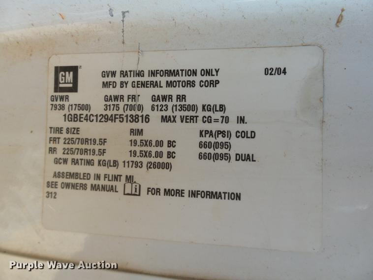 image for item DB4183 2004 Chevrolet C4500 box truck