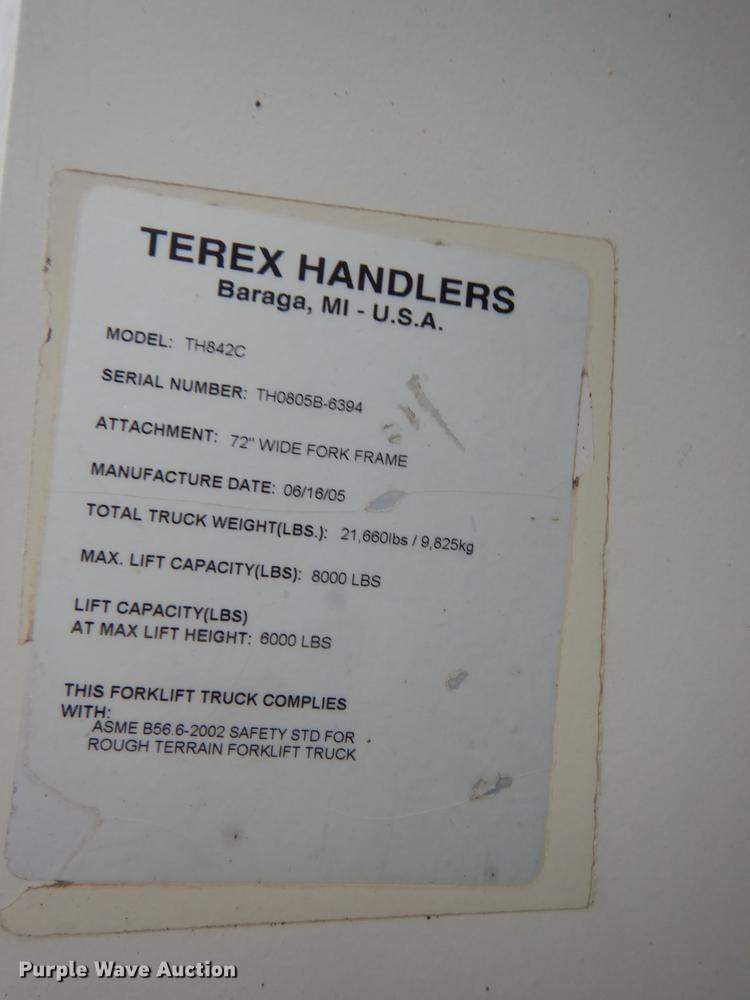 image for item DD0805 2005 Terex TH842C telehandler