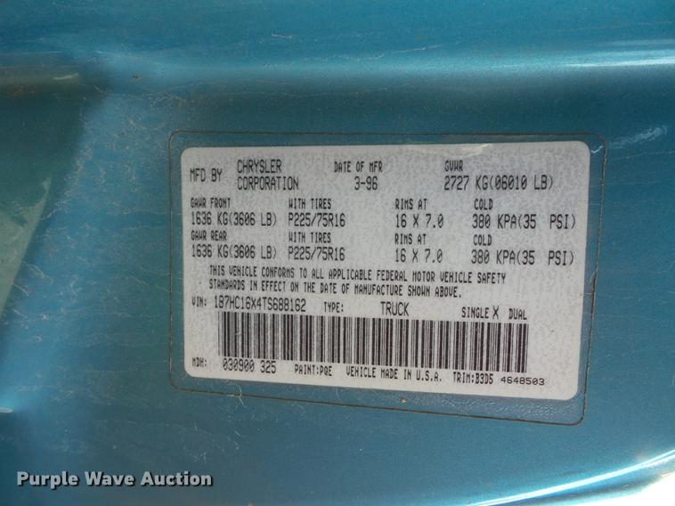 image for item DD2110 1996 Dodge Ram 1500 pickup truck