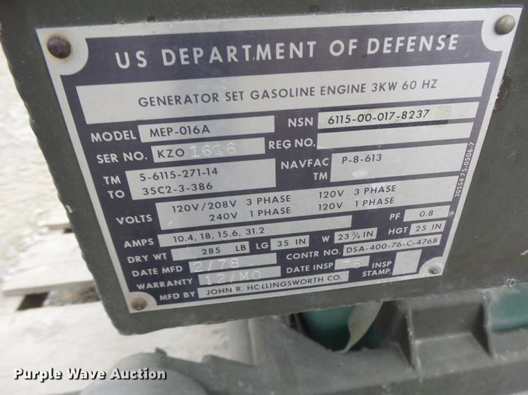 image for item DF9379 US Army MEP-016A generator