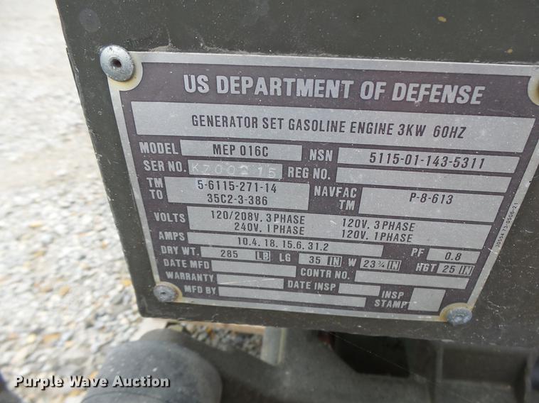 image for item DF9383 US Army MEP016C generator