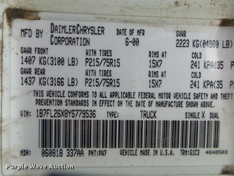 image for item DS9715 2000 Dodge Dakota pickup truck