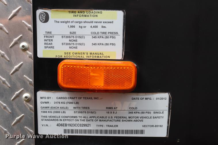 image for item ED9510 2012 Cargo Craft enclosed cargo trailer