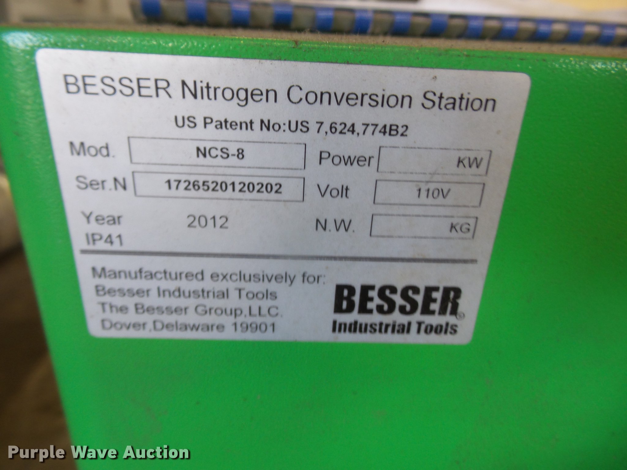2012 Besser Industrial Tools Green Machine nitrogen conversion station