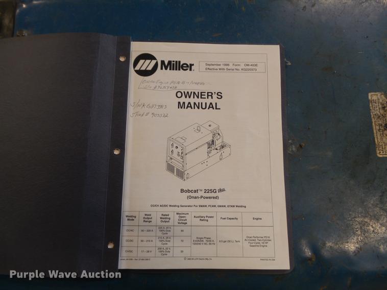 image for item CC9613 1997 Miller Bobcat 225G Plus welder/generator