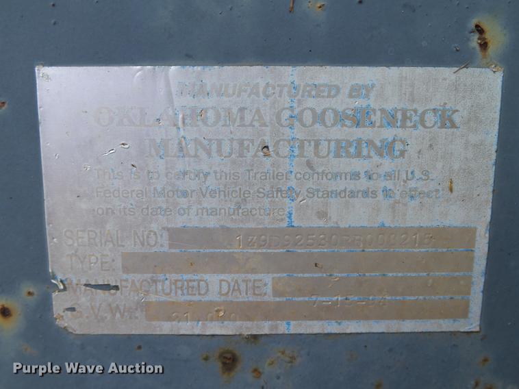 image for item DB4200 1994 Oklahoma Gooseneck Mfg. equipment trailer