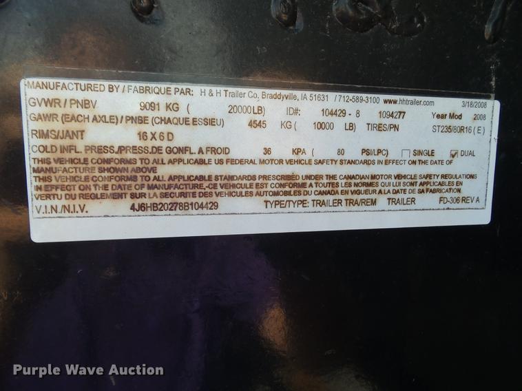 image for item DH9400 2008 H&H HB202 dump trailer