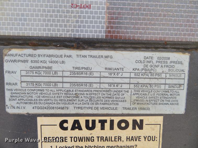 image for item DI9860 2008 Titan livestock trailer