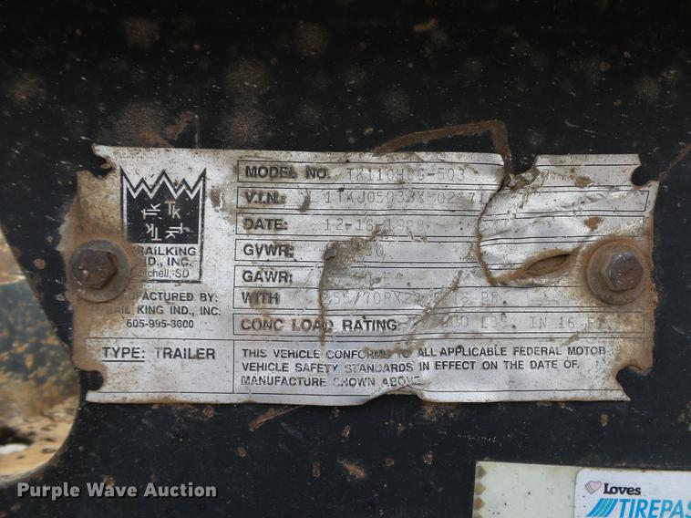 image for item DB4203 1999 Trail King TK110HDG-503 HG series lowboy equipment trailer