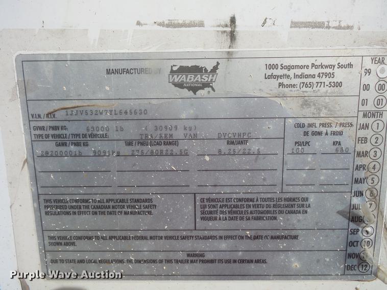 image for item DB8102 2000 Wabash dry van trailer