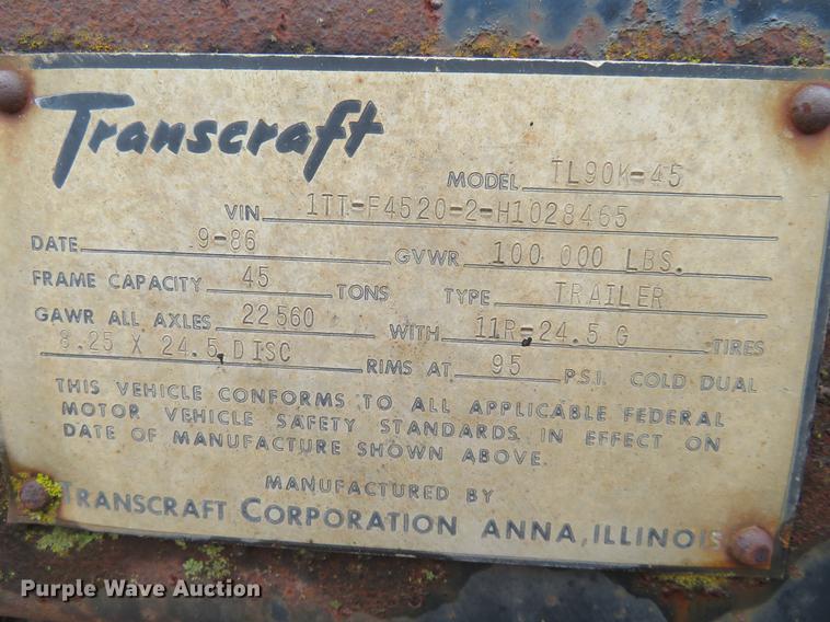 image for item DI9896 1987 Transcraft TL90K-45 flatbed trailer