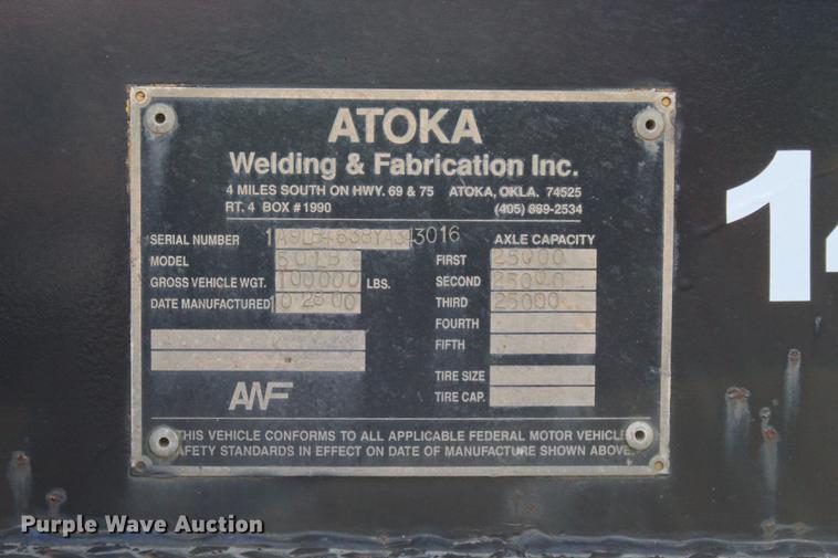 image for item L1914 2001 Atoka 50LB low boy equipment trailer