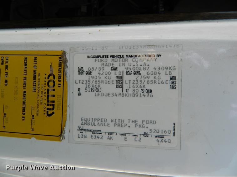 image for item DB1139 1989 Ford Econoline E350 ambulance