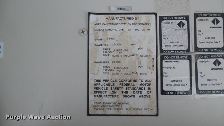 image for item DC1800 1999 International AmTran school bus