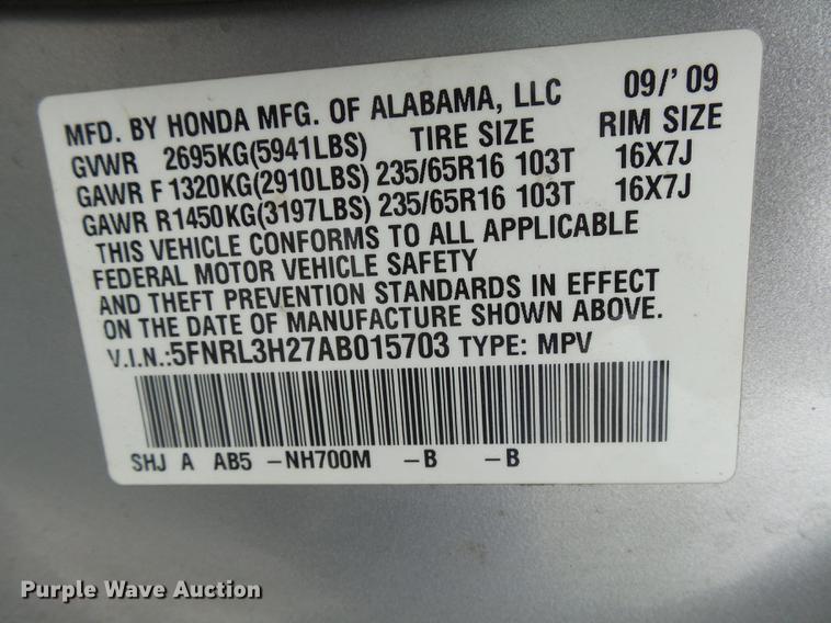 image for item DC3803 2010 Honda Odyssey van