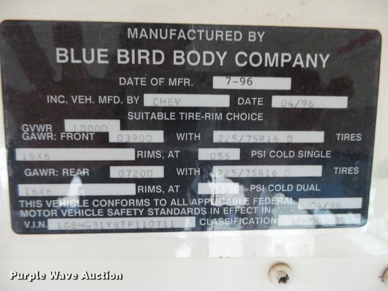 image for item DC3824 1996 Chevrolet G30 school bus