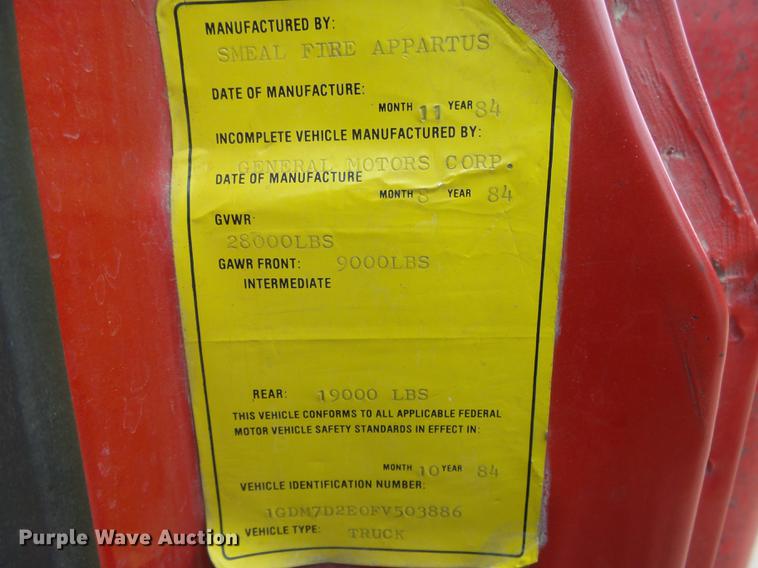 image for item DC3825 1985 GMC 7000 fire truck