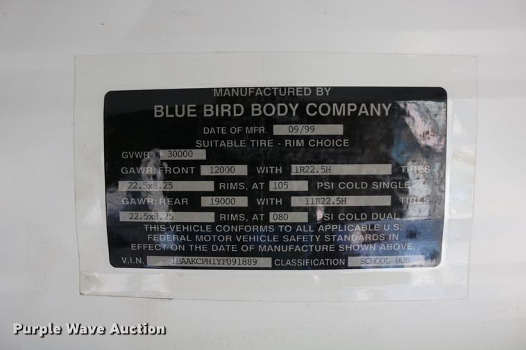 image for item DD0037 2000 Blue Bird TC2000 school bus