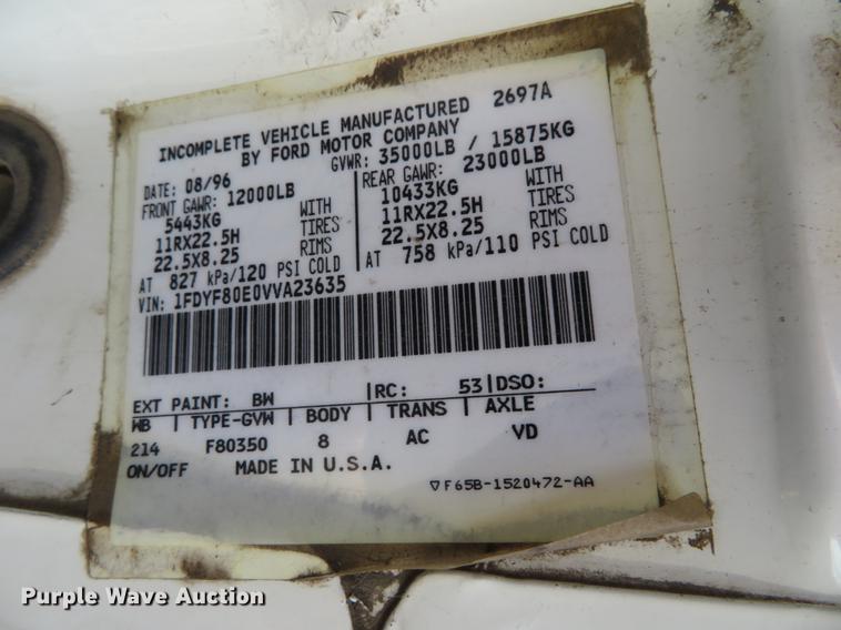 image for item DF9783 1997 Ford F800 dump truck