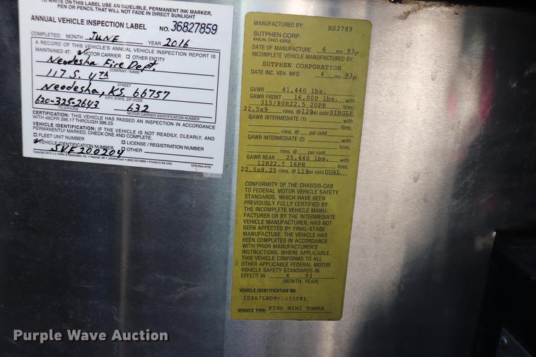 image for item ED9627 1993 Sutphen fire truck