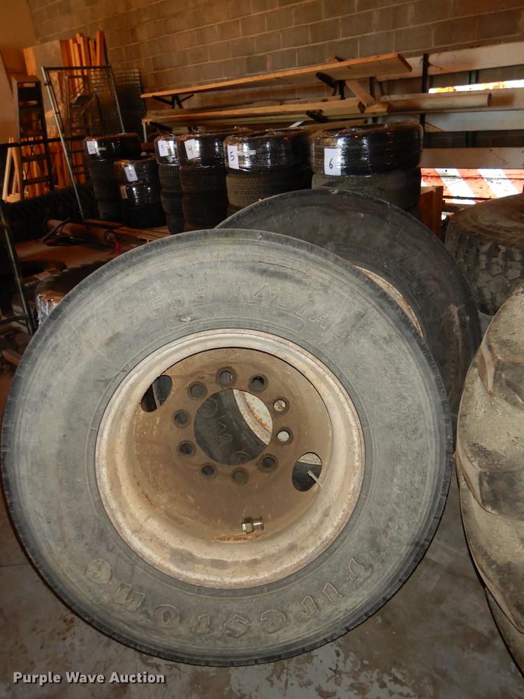 image for item EE9083 (2) Firestone 11R22.5 tires and wheels