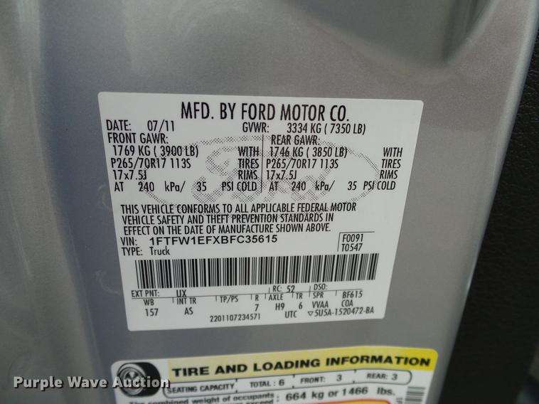 image for item DA6923 2011 Ford F150 XL SuperCrew pickup truck