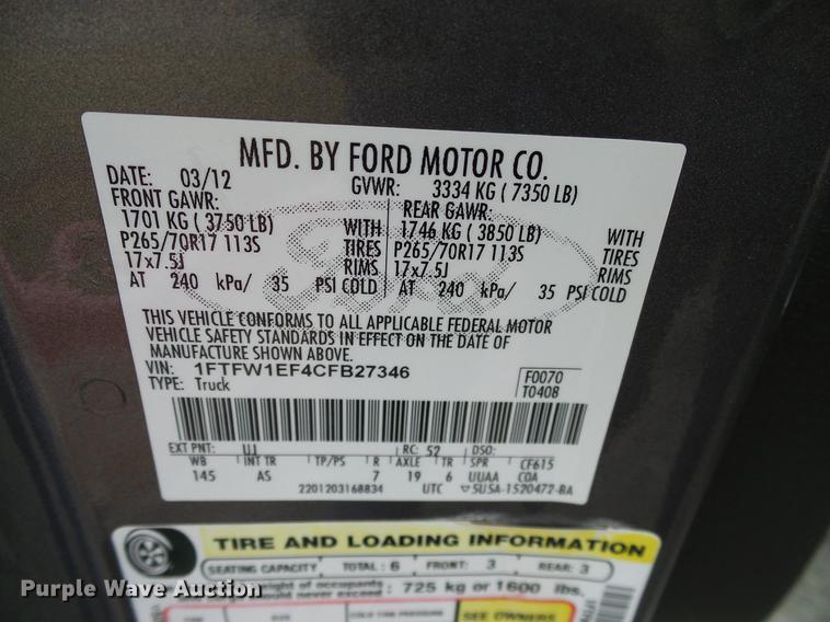 image for item DA6929 2012 Ford F150 XL SuperCrew pickup truck