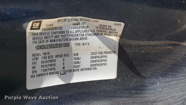 image for item DA1318 2002 Chevrolet Venture van