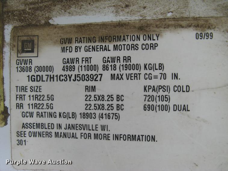 image for item DC2469 2000 GMC C7500 dump truck