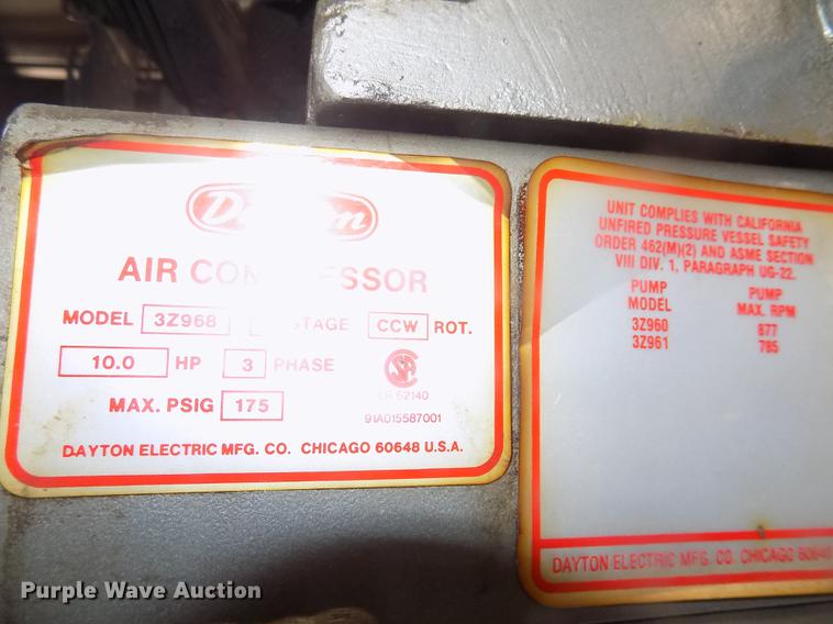 image for item DC4778 1988 Dayton 3Z968 air compressor