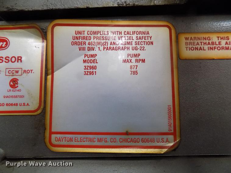 image for item DC4778 1988 Dayton 3Z968 air compressor