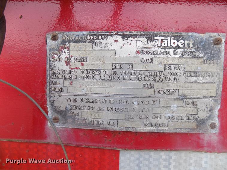 image for item DC4766 1994 Talbert TBT10E equipment trailer
