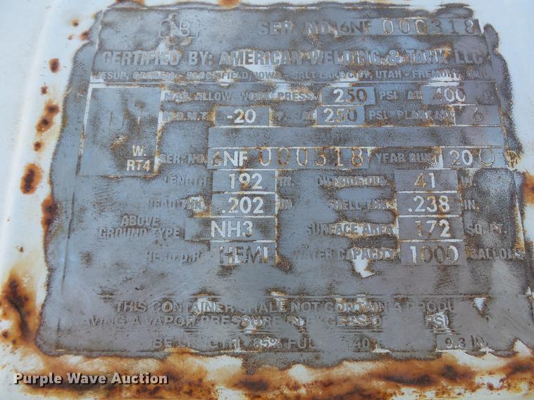 image for item DC6798 2009 American Welding & Tank anhydrous ammonia tank