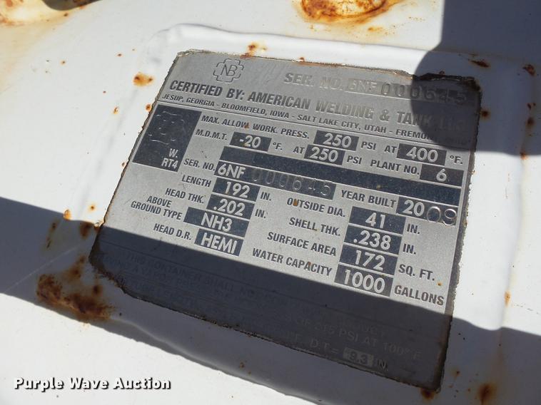 image for item DC6799 2009 American Welding & Tank anhydrous ammonia tank