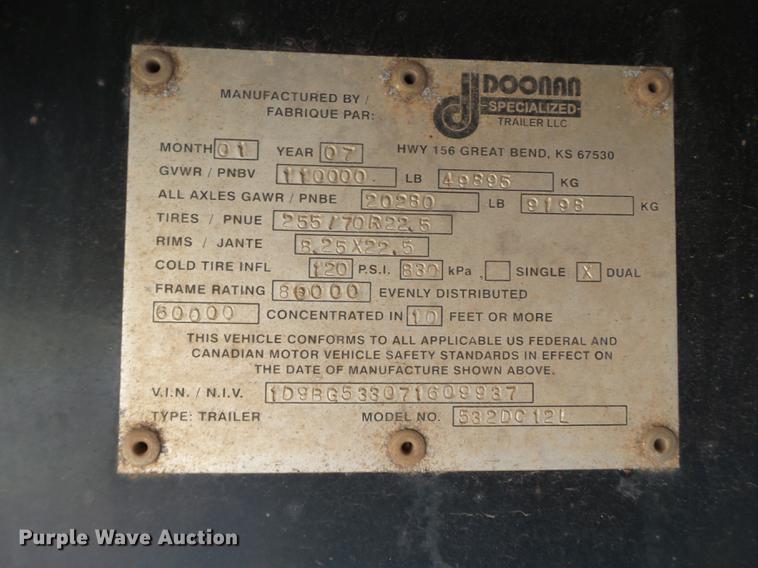 image for item BJ9947 2007 Doonan 532DC12L drop deck oilfield trailer
