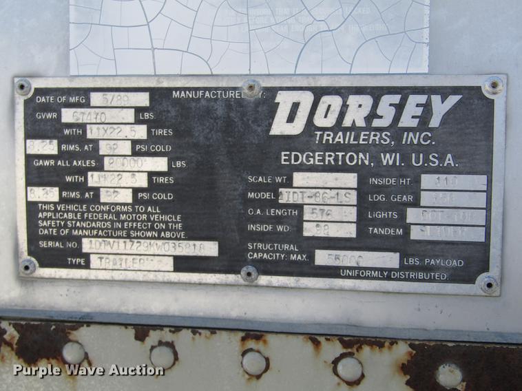 image for item DA3191 1989 Dorsey A1DT-86-LS dry van trailer