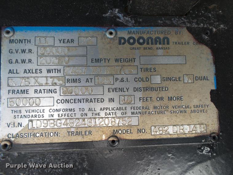 image for item DB7370 2003 Doonan 482DB14B drop deck trailer
