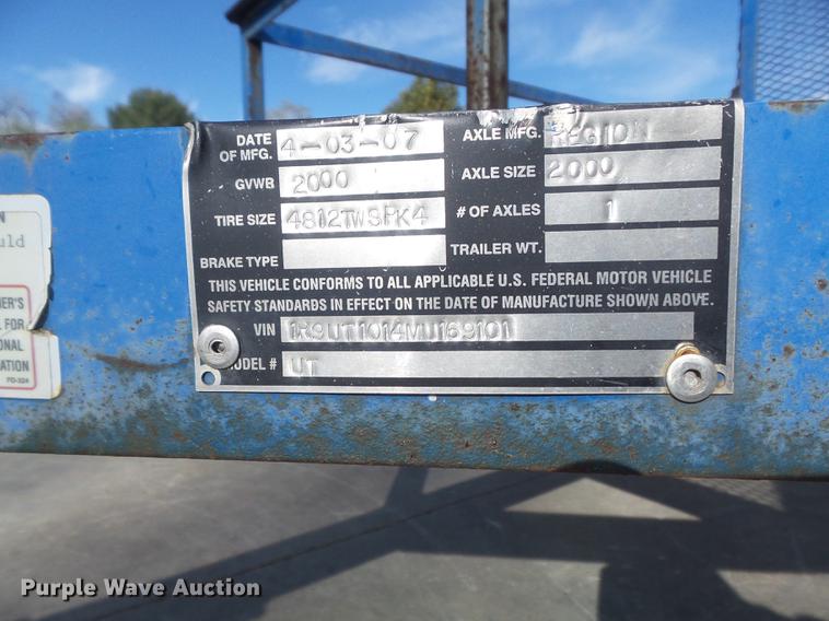 image for item CC9655 2007 Region Welding & Mfg. UT utility trailer
