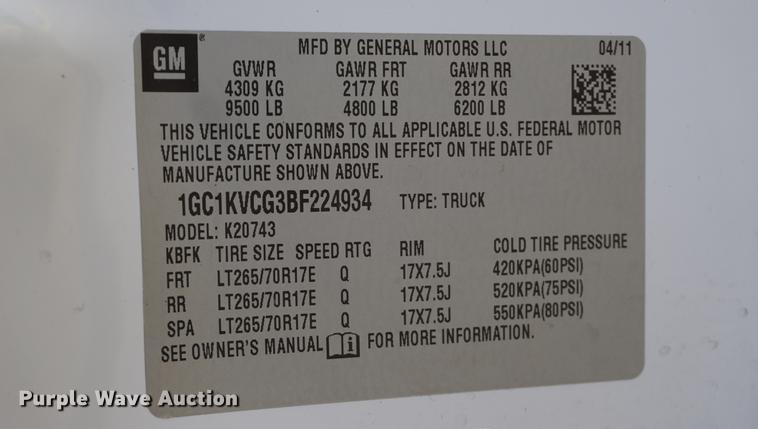 image for item DA1308 2011 Chevrolet Silverado 2500HD Crew Cab pickup truck