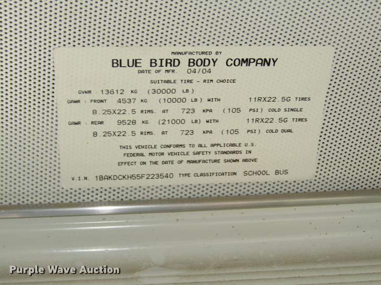 image for item DA3208 2005 Blue Bird Vision CV 6000S school bus