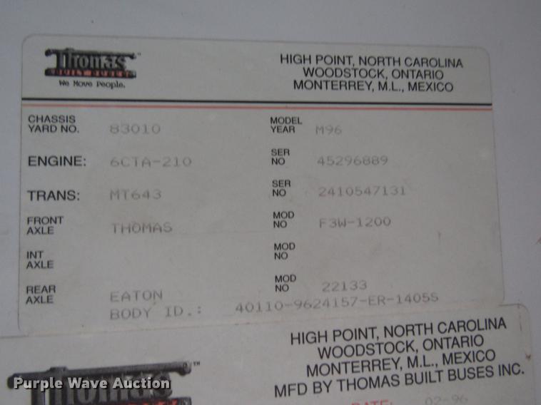 image for item DA3234 1996 Thomas Saf-T-Liner ER school bus