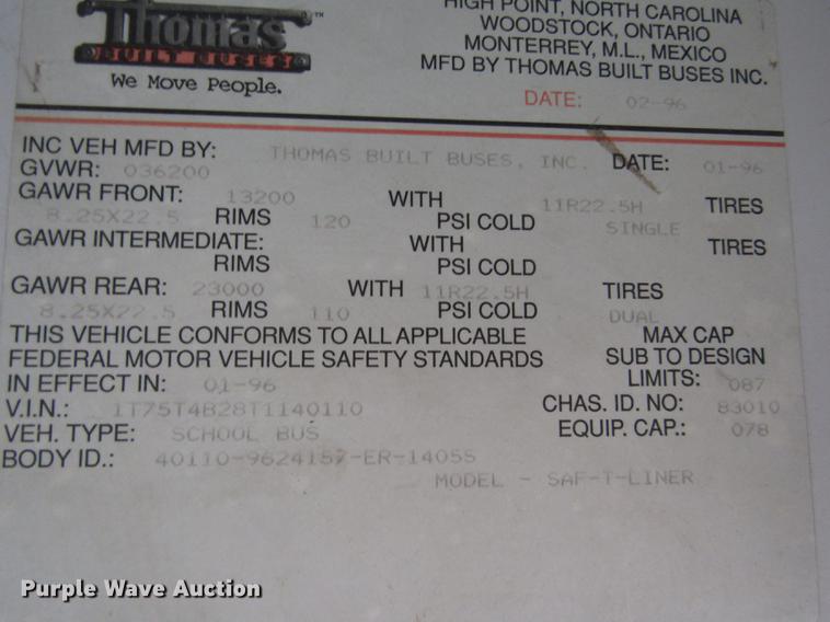 image for item DA3234 1996 Thomas Saf-T-Liner ER school bus