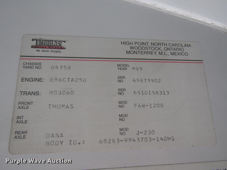 image for item DA3235 1999 Thomas Saf-T-Liner MVP ER school bus