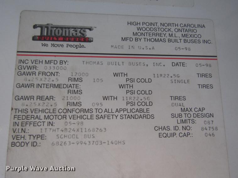 image for item DA3235 1999 Thomas Saf-T-Liner MVP ER school bus