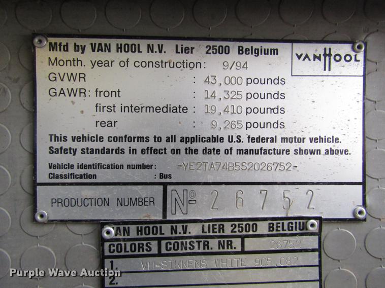 image for item DA3236 1995 Van Hool T840 coach bus