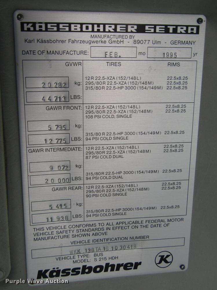 image for item DA3237 1995 Kassbohrer Setra RC Royalty S215HDH coach bus