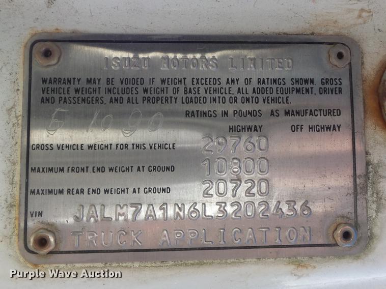 image for item DB6354 1990 Isuzu FTR flatbed truck with crane