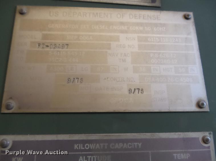 image for item DB6358 1978 military generator